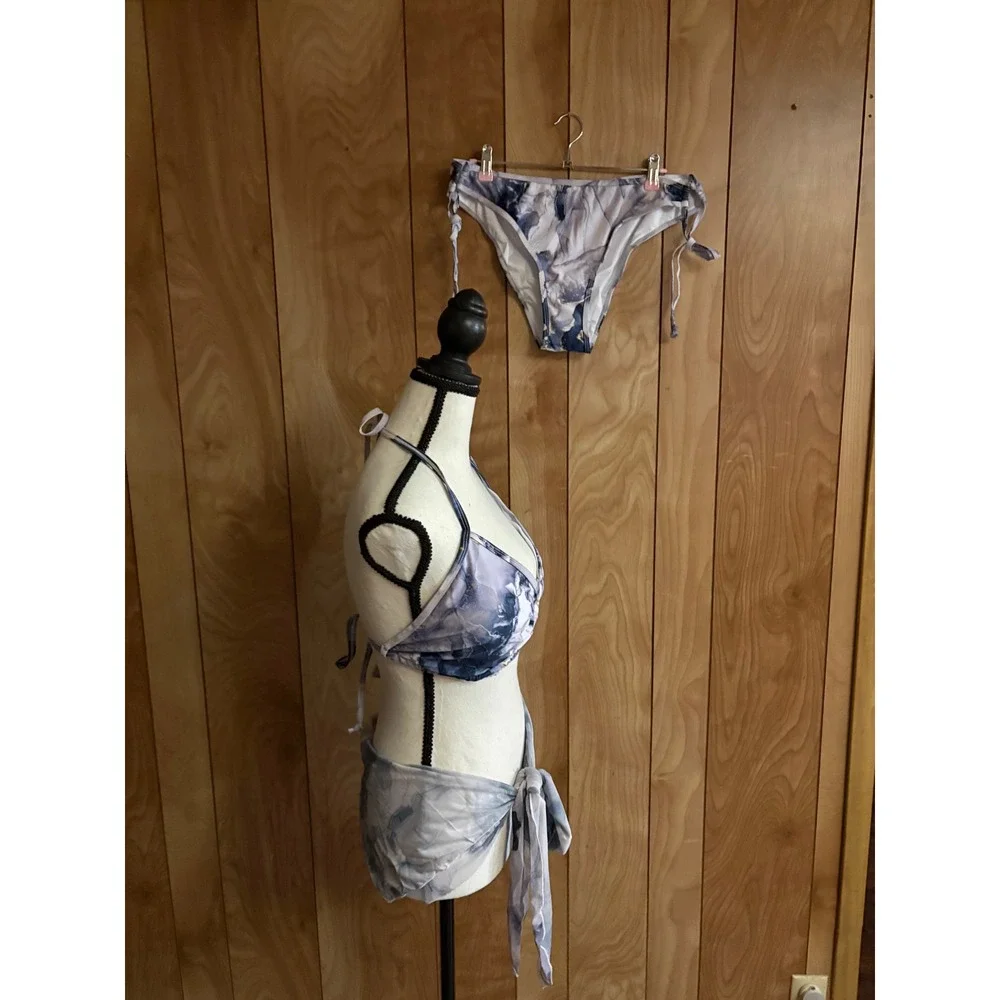 SHENHE Womens 3 Piece Bikini Set Marble Print Halter Triangle Swimsuit XXL 2X